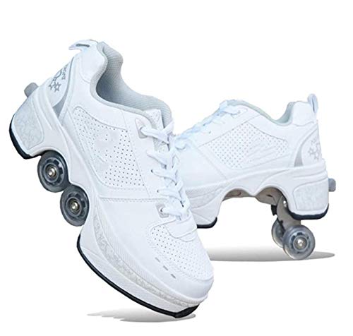 NOLLY Rollschuh Roller Skates Lauflernschuhe,Sneakers,2in1 Mehrzweckschuhe Schuhe Mit Rollen Skateboardschuhe,Inline-Skate,Verstellbare Quad-Rollschuh Stiefel Skateboardschuhe,42 von NOLLY