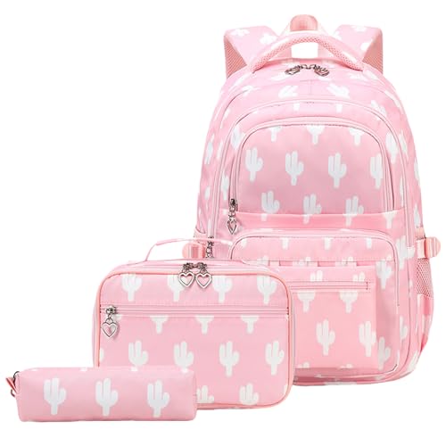 NONGYU Schulranzen mit großer Kapazität, Rucksack, lässiger Tagesrucksack, mit Lunchtasche, Federmäppchen-Set für Grundschüler, rose, As shown in the picture (error 1-3cm) von NONGYU