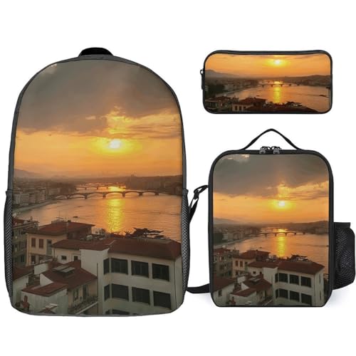 NONHAI Reiserucksack-Set mit Sonnenuntergang-Ansicht, Laptop-Rucksack, Lunchtasche, Federmäppchen, Büchertasche für Damen, Stil, Einheitsgröße, Stil:, Einheitsgröße von NONHAI