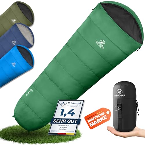 NORDBÄR® Schlafsack 3 Jahreszeiten & Sommer Ultraleicht (750g/1500g) | Kleines Packmaß | Outdoor Camping Sommerschlafsack (100GSM/300GSM) | Mumienschlafsack leicht von NORDBÄR