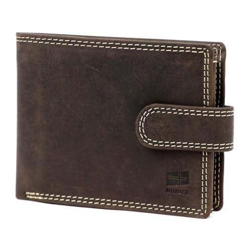 NORDEE Geldbörse Damen 13 x 9,5 x 3 cm Leder Geldbeutel Herren, RFID Blocker, Elegante Portemonnaie Herren mit 10 Kartenfächer und 2 Münztaschen - Braun von NORDEE