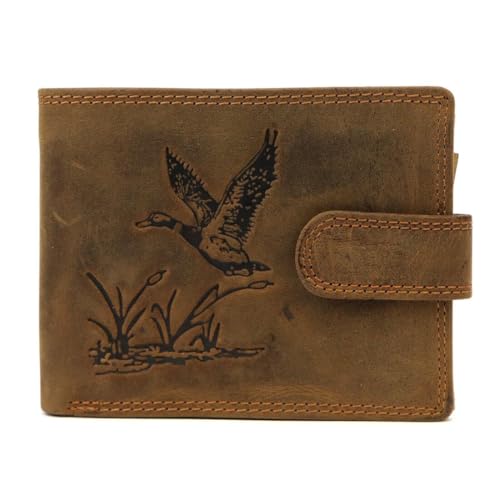 NORDEE Geldbörse Damen 8 x 10,5 x 1,5 cm Leder Geldbeutel Herren, Männer Geldbörse, Elegante Portemonnaie Herren mit 10 Kartenfächer und 2 Münztaschen - Braun - Ente von NORDEE