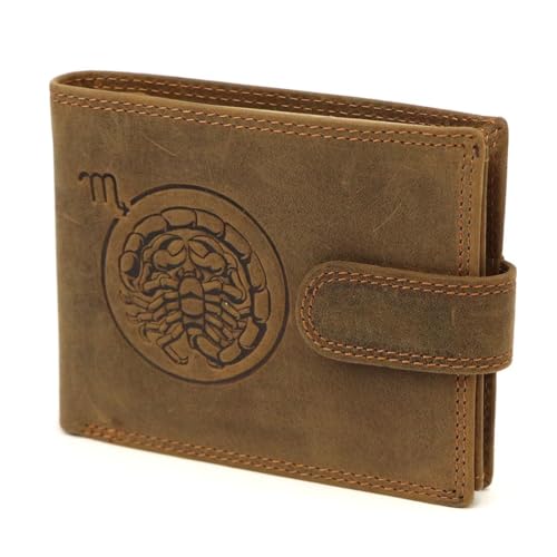 NORDEE Geldbörse Damen 8 x 10,5 x 1,5 cm Leder Geldbeutel Herren, Männer Geldbörse, Elegante Portemonnaie Herren mit 10 Kartenfächer und 2 Münztaschen - Braun - der Skorpion von NORDEE