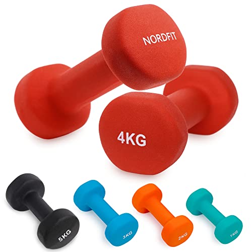 NORDFIT Neopren-beschichtete Gusseisen-Hanteln für Heimübungen, Pilates, Fitnessstudio, Cardio, Krafttrainingsgeräte für Männer, Frauen und Kinder, Hantel-Set in 1 kg, 2 kg, 3 kg, 4 kg, 5 kg NORDFIT Neopren-beschichtete Gusseisen-Hanteln für Heimübungen, Pilates, Fitnessstudio, Cardio, Krafttrainingsgeräte für Männer, Frauen und Kinder, Hantel-Set in 1 kg, 2 kg, 3 kg, 4 kg, 5 kg von NORDFIT