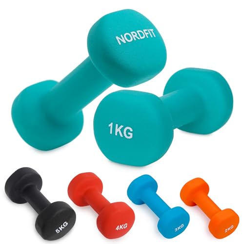 Neoprenbeschichtete Gusseisen-Hanteln für Heimübungen, Pilates, Fitnessstudio, Cardio, Krafttrainingsgeräte für Männer, Frauen und Kinder, Hantel-Set in 1 kg, 2 kg, 3 kg, 4 kg, 5 kg, Paar Nordfit Neoprenbeschichtete Gusseisen-Hanteln für Heimübungen, Pilates, Fitnessstudio, Cardio, Krafttrainingsgeräte für Männer, Frauen und Kinder, Hantel-Set in 1 kg, 2 kg, 3 kg, 4 kg, 5 kg, Paar Nordfit von NORDFIT