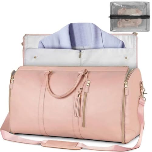 Convertible Carry on Garment Bags for Women, Garment Bags for Travel, 2 in 1 Foldable PU Leather Duffle Bag, Suit Carry On Garment Bag (pink) von NOTRYA