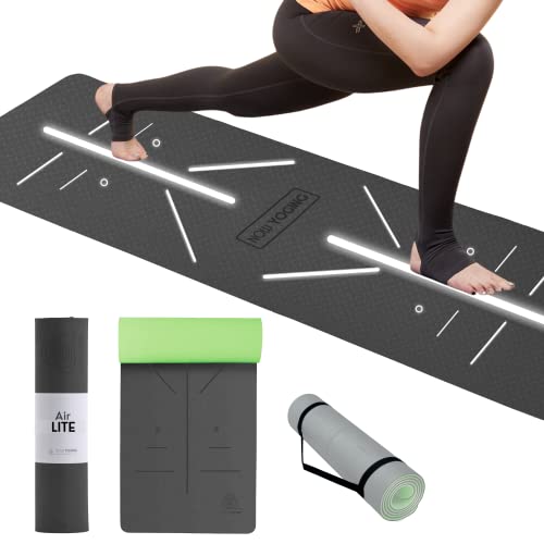 Unschlagbare 6 mm dicke Yogamatte mit Ausrichtungslinien, kostenloser Tragegurt, rutschfeste TPE-Oberfläche für Damen und Herren, für Pilates, Fitness, Heimtraining (grau-grün) von NOW YOGING