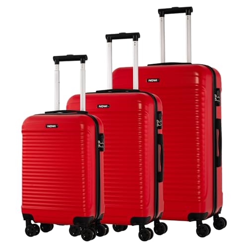 NOWI Las Palmas Koffer-Set 3-teilig oder Einzelkoffer - Metallic Lila, Grün, Grau, Rot - ABS, 360° Rollen, Teleskopgestänge (rot, SET) von NOWI