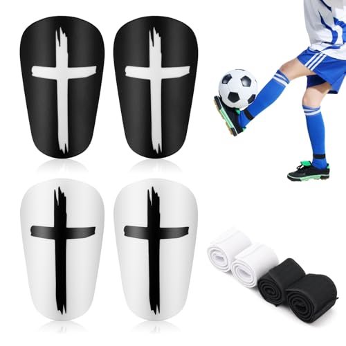 2 Paar Schienbeinschoner und 2 Paar Schienbeinschonerriemen, Schwarz Weißes Kreuz Mini Schienbeinschoner Fußball Schutz Kleine Schienbeinschoner für Fußball für Teenager Erwachsene Sport 2 Paar Schienbeinschoner und 2 Paar Schienbeinschonerriemen, Schwarz Weißes Kreuz Mini Schienbeinschoner Fußball Schutz Kleine Schienbeinschoner für Fußball für Teenager Erwachsene Sport von NQEUEPN