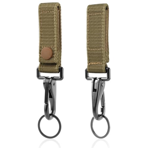 NQEUEPN 2 Stück Schlüsselhalter Gürtel, Robuster Gürtelhalter-Clip mit Metalldruckknopf und Nylon-Molle-Gurt passend für 3,8-5,7cm Breite Gürtel Schlüsselring-Clip Schlüsselbund Ausrüstung Organizer von NQEUEPN