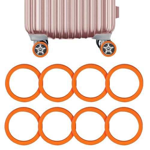 NQEUEPN 8 Stück Spinner Gepäck Radabdeckungen, Silikon Gepäckradschutz Kofferrollenabdeckung Geräuschbeständiges Anti-Verschleiß Gepäckzubehör für die meisten 8-Rollen-Koffer (Orange) von NQEUEPN
