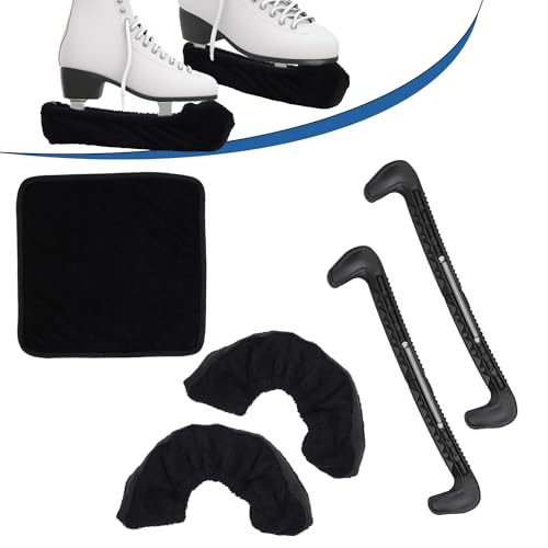 NQEUEPN Schlittschuhschoner & Einweichtücher & Handtuchset, Harter Schlittschuhschutz und Weiche Schlittschuhkufenabdeckungen Hockey-Schlittschuhe Eiskunstlauf-Zubehör für Männer Frauen (Schwarz) von NQEUEPN