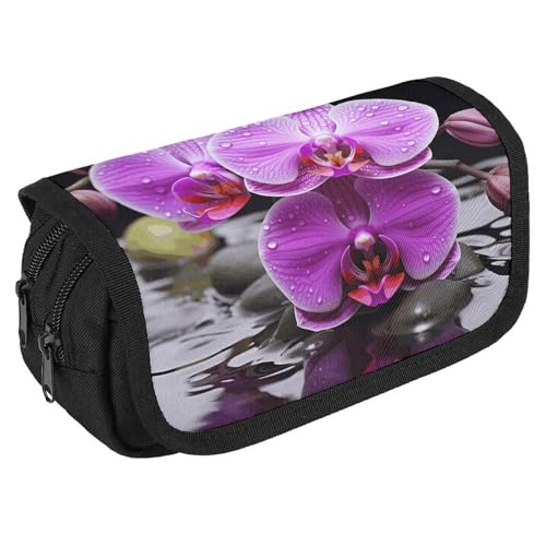 NQHJT Federmäppchen, Violette Orchidee, großes Fassungsvermögen, Doppelreißverschluss, Aufbewahrungstasche, 2 Fächer, tragbare multifunktionale Tasche, Schreibtisch-Organizer, Marker, Stifteetui, von NQHJT