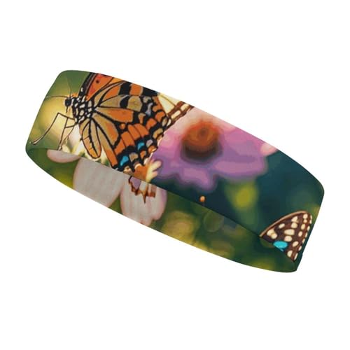 NQHJT Stirnband mit Schmetterlingen und Blüten für Damen und Herren, rutschfestes Stirnband, elastisches Sport-Stirnband zum Laufen, Wandern, Schweiß-Stirnband für athletisches Yoga, Laufen, NQHJT Stirnband mit Schmetterlingen und Blüten für Damen und Herren, rutschfestes Stirnband, elastisches Sport-Stirnband zum Laufen, Wandern, Schweiß-Stirnband für athletisches Yoga, Laufen, von NQHJT