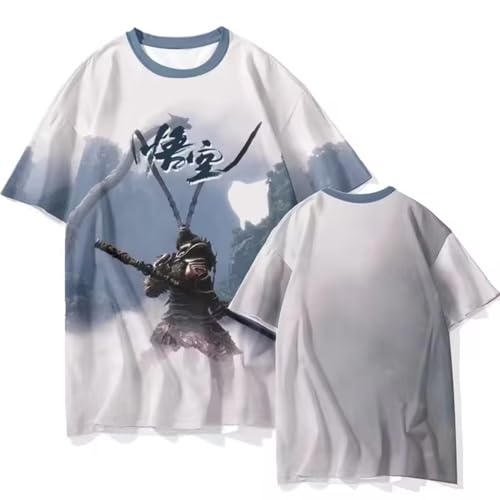 NQYZZFA Black-Myth Wu-Kong Game Bedrucktes T-Shirt 3D-Baumwoll-Kurzarm-T-Shirt Für Herren Und Damen, The Monkey King T-Shirt Halloween-Kleidung,4XL,E von NQYZZFA