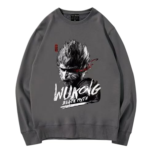 NQYZZFA Herren Damen Sweatshirts Black-Myth Wu-Kong Creative Monkey King 3D-gedrucktes Baumwoll-Langarm-Sweatshirt Unisex Loose Casual Top Halloween-Kleidung,XL,Grey von NQYZZFA