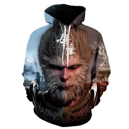 NQYZZFA Herren Sweatshirts Black-Myth Wu-Kong Hoodies 3D Monkey King Hoodies Kordelzug Langarm Pullover Tops Mit Taschen Unisex Streetwear Halloween Kleidung,3XL,C von NQYZZFA