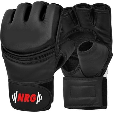 NRG Fitness MMA Handschuhe M (18-20 cm) - Sparring Handschuhe - Leder Training Handschuhe - Boxhandschuhe Training mit D-Cut & Tri-Slab - Handschuhe Kickboxing, Muay Thai - Damen & Herren - Schwarz von NRG Wellness