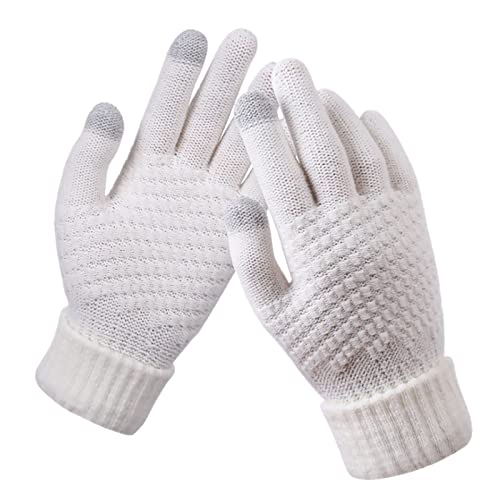 NSOT 2023 Outdoor-Handschuhe für Damen Winter warme Strickhandschuhe mit Fleece-Verdickung Mode Outdoor-Fahrradhandschuhe (White, One Size) von NSOT