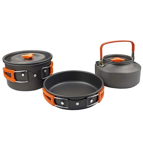 3 Teile/Satz Outdoor Camping Wandern Kochgeschirr Utensilien 2-3 Personen Tragbare Reise Picknick Teekanne Topf Bratpfanne Kochen Geschirr (Farbe: E) von NTALJC