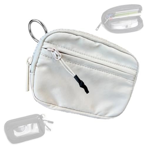 NTDMSFWM Damen-Schlüsselbund-Geldbörse aus wasserdichtem Nylon mit Reißverschluss und transparentem Ausweisfenster, multifunktionale, modische Armbandtasche mit Reißverschluss(White) von NTDMSFWM
