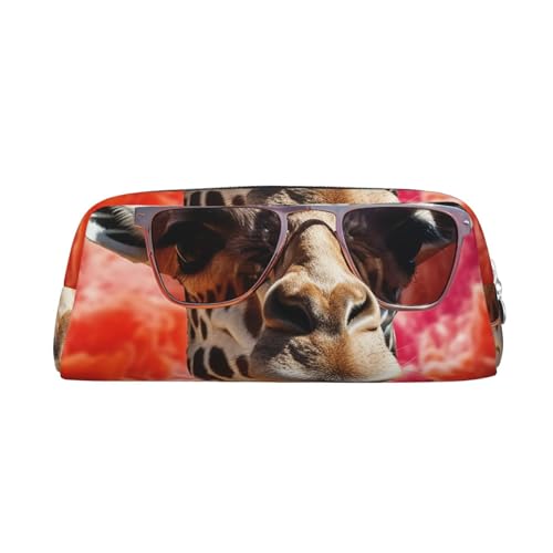 NTVOWPZO Federmäppchen, großes Federmäppchen, Giraffe, mit Sonnenbrille, Federmäppchen für Büro, kleine Reißverschlusstasche für Bleistifte, Silber, One Size, Federmäppchen von NTVOWPZO