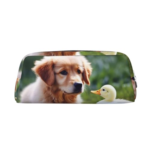 NTVOWPZO Federmäppchen, großes Federmäppchen, Hund und eine Ente, Federmäppchen für Büro, kleine Reißverschlusstasche für Bleistifte, Silber, One Size, Federmäppchen von NTVOWPZO