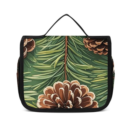 NTVOWPZO Kulturbeutel für Damen, Reise-Kulturbeutel, Tannenzapfen-Bordüre, Kosmetik-Organizer, Make-up-Tasche, Stil, 22,5 x 18,5 cm, Stil, 22,5 x 18,5 cm, Stil:, 22.5x18.5cm von NTVOWPZO