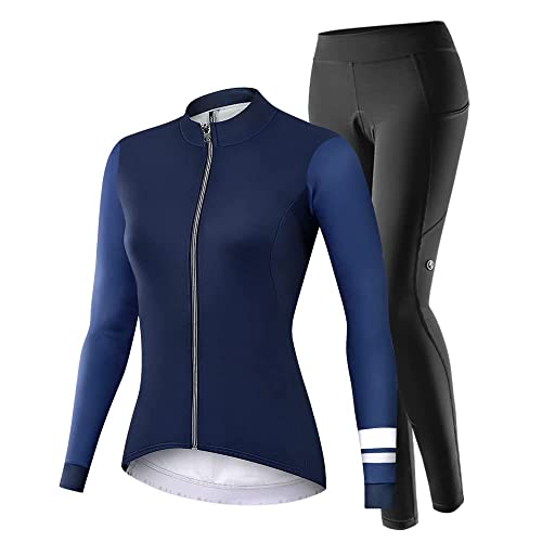NUCKILY Radtrikot Damen Winter Langarm Thermo Fleece Fahrradtrikot und 3D Gepolsterte Hose, Atmungsaktiv Rennrad Trikot Damen mit 3 Rückentaschen Leuchtende Zipper NUCKILY Radtrikot Damen Winter Langarm Thermo Fleece Fahrradtrikot und 3D Gepolsterte Hose, Atmungsaktiv Rennrad Trikot Damen mit 3 Rückentaschen Leuchtende Zipper von NUCKILY