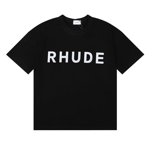 NUEKDLE 2024 Europäische Und Amerikanische Trendy Neue Rhu Klassische Brief Farbe Gedruckt Mode Reine Baumwolle Casual Lose Kurzarm T-Shirt Für Männer Und Frauen-color3||M von NUEKDLE