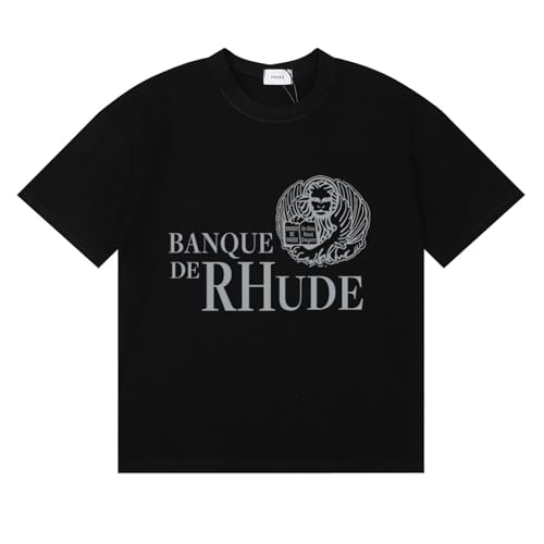 NUEKDLE 2024 Frühling/Sommer Rhu High Street Hip Hop Straße High Gewicht Doppel Garn Hohe Qualität Gedruckte Baumwolle Lose Casual Kurzarm T-Shirt Für Männer Und Frauen-color3||XL von NUEKDLE