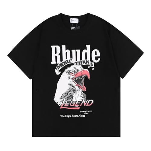 NUEKDLE 2024 Neue Amerikanische Trendy Frühling/Sommer High Street RHU Hohe Qualität Doppel Garn Reine Baumwolle Lose Casual Kurzarm T-Shirt-color2||M von NUEKDLE