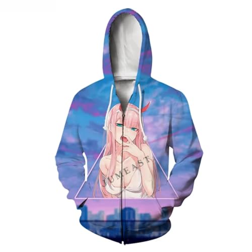 NUEKDLE 2024 Neue Männer Und Frauen Lieben FRANXX Zero Jacke, Street Casual Reine Baumwolle Outfit, Harajuku Lässige Jacke, Pullover, Frühling Reißverschluss Hoodie-color3||XXL von NUEKDLE