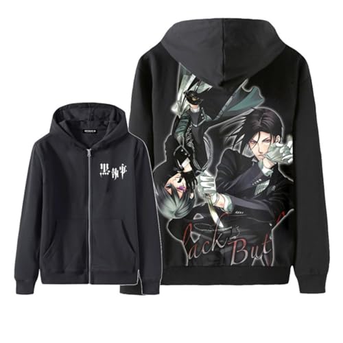 NUEKDLE 3D Klassischer Anime Black Butler Kleidung Jacke, Langärmeliges Sweatshirt Rund, Schwarzes Kapuzen Sweatshirt, Lässiges Paar, Unisex, Modisches Und Beliebtes Top-color1||XXS von NUEKDLE