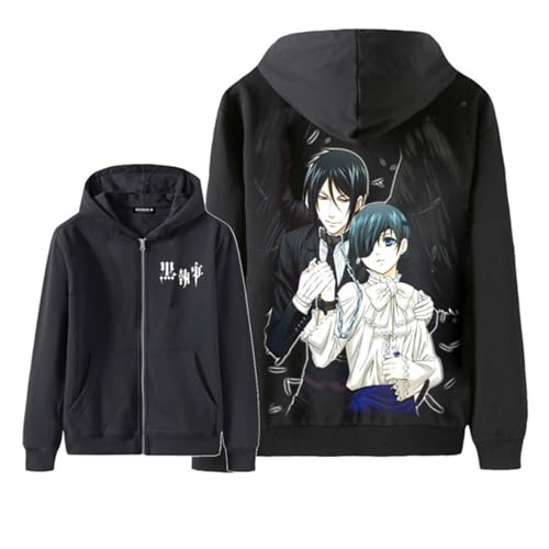 NUEKDLE 3D Klassischer Anime Black Butler Kleidung Jacke, Langärmeliges Sweatshirt Rund, Schwarzes Kapuzen Sweatshirt, Lässiges Paar, Unisex, Modisches Und Beliebtes Top-color4||L von NUEKDLE