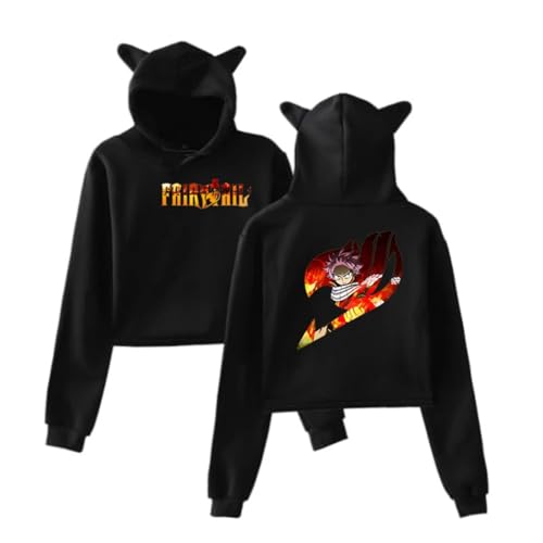 NUEKDLE Fairy Tail Short Cropped Hoodies Frauen Sweatshirt Katzen Ohren Anime Sweatshirt Mädchen Hoodie Crop Top Hoodie Weibliche Kleidung Pullover-color10||S von NUEKDLE