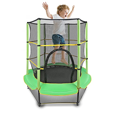 55 '' Kindertrampolin Großes Trampolin für Kinder Faltbares Fitness-Hüpfburg mit Sicherheitsnetz und Polster Eingebauter Reißverschluss-Rahmenabdeckung Robustes Stahl-Sprungtraining Indoor Outdoor von NUKied