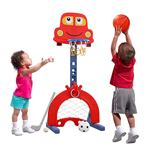 Kinder Basketballständer Höhenverstellbar von 124 bis 178 cm| Basketballanlage mit Einstellbare |Basketballkorb-Fußball|Fußballtor-Ballspiele, interaktives Lernspielzeug für Babys, Kleinkinder (rot) von NUKied