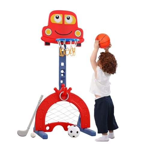 Kinder Basketballständer Höhenverstellbar von 124 bis 178 cm| Basketballanlage mit Einstellbare |Basketballkorb-Fußball|Fußballtor-Ballspiele, interaktives Lernspielzeug für Babys, Kleinkinder (rot) von NUKied