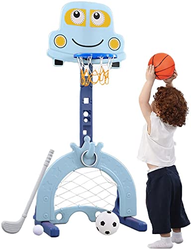 Kinder Basketballständer Höhenverstellbar von 124 bis 178 cm| Basketballanlage mit Einstellbare |Basketballkorb-Fußball|Fußballtor-Ballspiele, interaktives Lernspielzeug für Babys, Kleinkinder (Blau) von NUKied