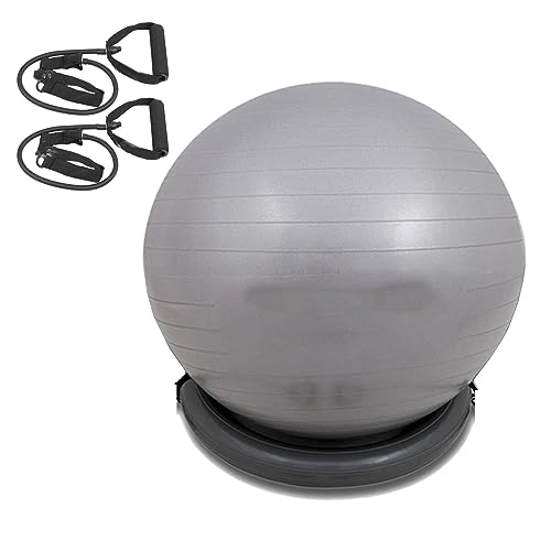 Balance Ball Stuhl Gymnastikballstuhl mit Widerstandsbändern, Anti-Rutsch-Stabilitätsball-Basis-Kits für Heim-Fitnessstudios, Multifunktions-Fitness-Yoga-Ball-Bürostuhl, 55/65/75cm (Color : Grey, Si von NUNETH