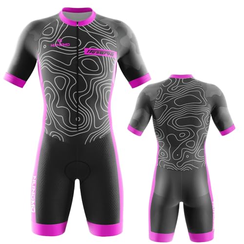 Herren Fahrrad Skinsuit,Triathlon Anzug Herren Herren Radsportanzug gepolstert einteilig Trisuit Bike Top Short Trisuit Einteiler für Wettkampf Mit 9D-Kissen Run, Cycle, Swim (Type-5,3XL) von NUNOMO