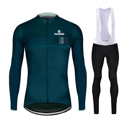 Herren Radsportanzüge mit Thermofleecefutter Langarm Winter Radtrikot Set Radfahren Kleidung Langärmeliges Fahrradtrikot Fahrradhose mit Sitzpolster + Gel Pad9D (B3,L) von NUNOMO