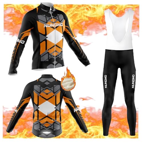 Herren Radsportanzüge mit Thermofleecefutter Langarmtrikot Winter Radtrikot Set Radfahren Kleidung Langärmeliges Fahrradtrikot Fahrradhose mit Gel Pad9D Sitzpolster (#2B,3XL) von NUNOMO