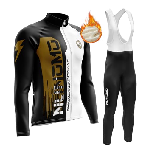 Herren Radsportanzüge mit Thermofleecefutter Langarmtrikot Winter Radtrikot Set Radfahren Kleidung Langärmeliges Fahrradtrikot Fahrradhose mit Gel Pad9D Sitzpolster (Type-7,XL) von NUNOMO