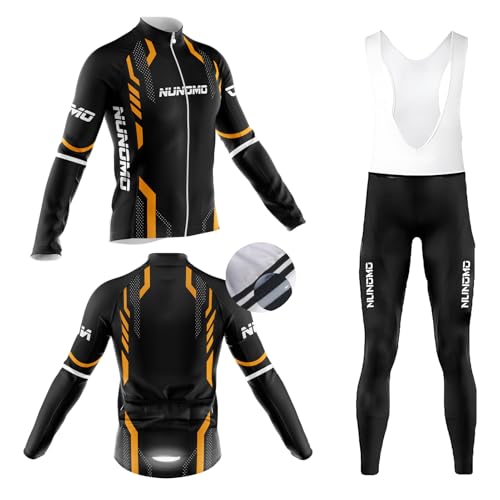 Herren Winter Fahrradtrikot Set - Thermo Trägerhose - Thermo Fahrradtrikot optimal für Herbst - Winter Set Winter,Radlerhose mit Sitzpolster aus Atmungsaktiv und Schnell Trockend (#2A,L) von NUNOMO