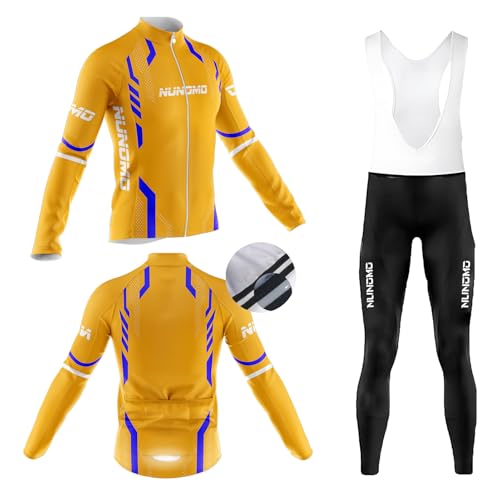 NUNOMO Herren Winter Fahrradtrikot Set - Thermo Trägerhose - Thermo Fahrradtrikot optimal für Herbst - Winter Set Winter,Radlerhose mit Sitzpolster aus Atmungsaktiv und Schnell Trockend (#9A,2XL) von NUNOMO