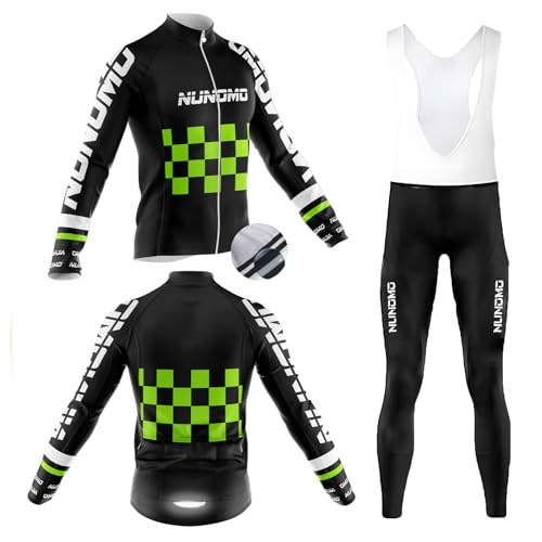 NUNOMO Men's Winter Cycling Suit Windproof Lightweight Thermal Cycle Clothing Set with 3 Pockets Stretch Breathable Fabric Moisture Wicking 9D Padded Bib Tight for Bicycle Riding (#1A,XS) von NUNOMO