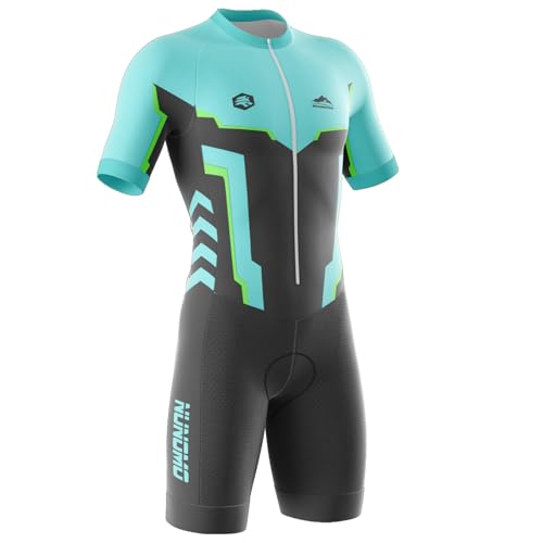 Triathlon Anzug Herren,Herren Pro Fahrrad Skinsuit Kurzarm,Einteiliges Radtrikot,Triathlon Einteiler Kurz - 3Taschen für Wettkampf Run, Cycle, Swim Herren Fahrrad Skinsuit (TYPE-8,M) von NUNOMO