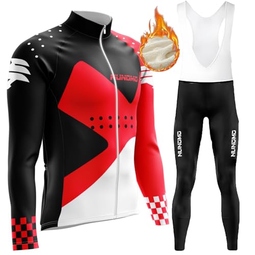 New Radtrikot Set Winter Herren Langarm Fahrradtrikot + Fahrradbekleidung 9D Gepolsterte Hosen Thermo Winter Fleece Radsport Radsport Anzüge (Type-2,XXS) von NUNOMO